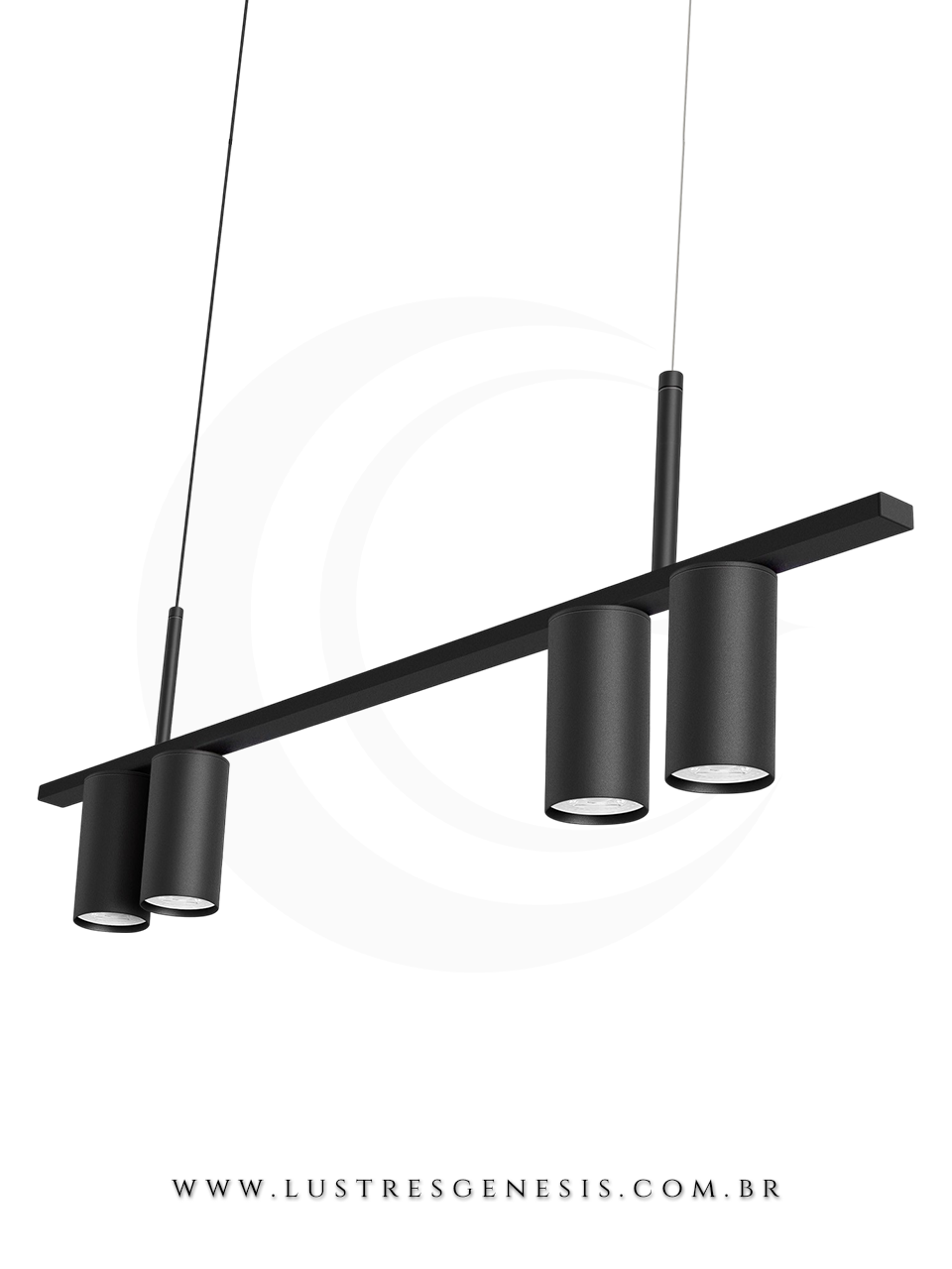 Lustre Pendente Retangular Tubus B4 Preto Minimalista para Balcão de Cozinha, Bancada Area Gourmet, Sala de Jantar e Suite Master